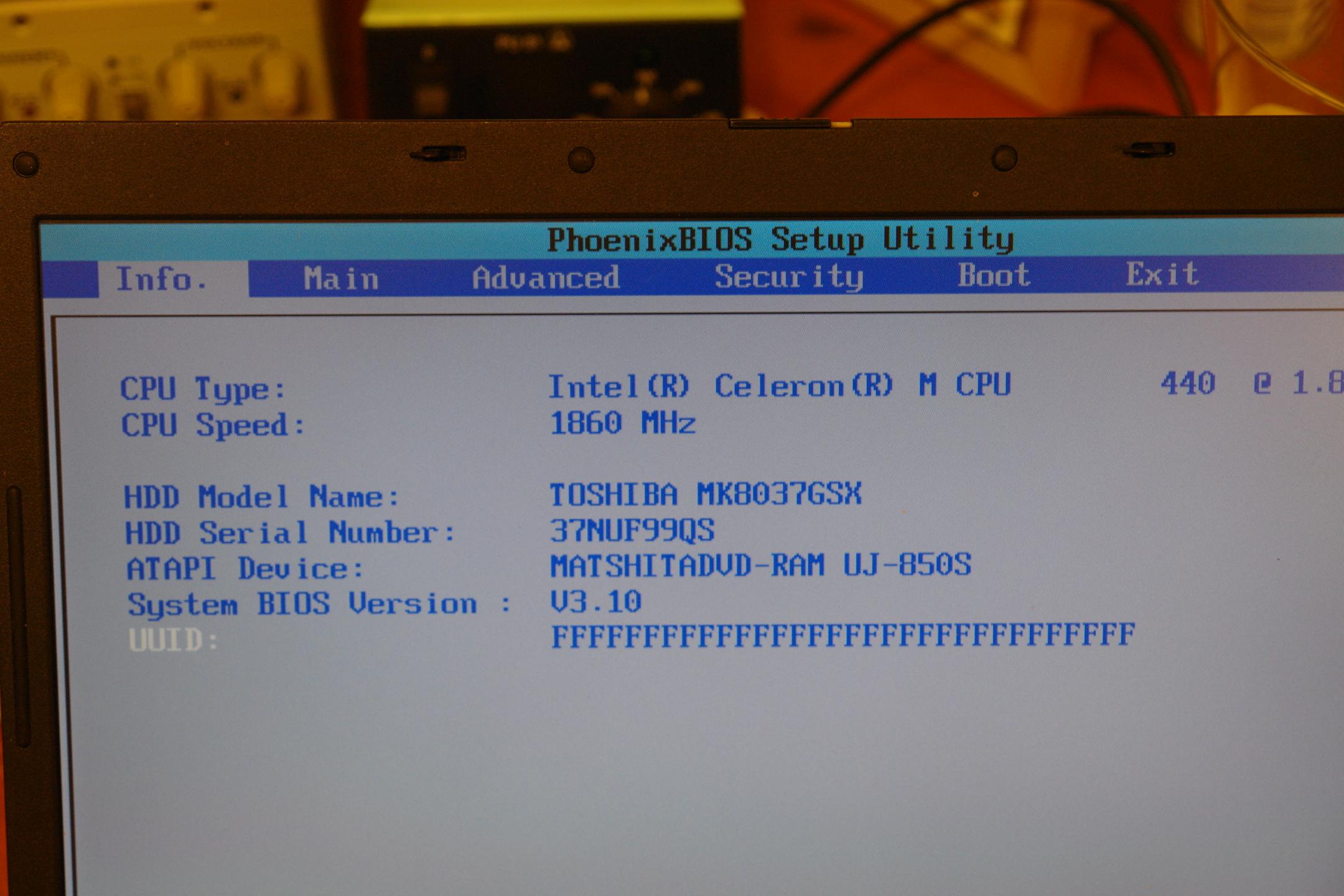 Toshiba L30 restartuje się. Brak UUID w Phoenix BIOS. • Forum ELVIKOM